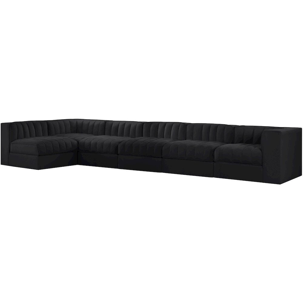 Rummi Black Velvet Performance Fabric Upholstered 6pc. Modular Sectional