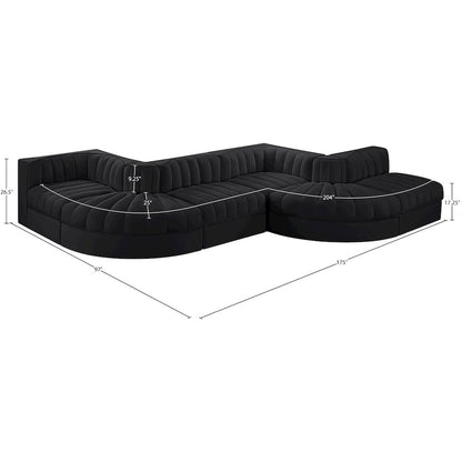 Rummi Black Velvet Performance Fabric Upholstered 6pc. Modular Sectional