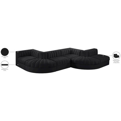 Rummi Black Velvet Performance Fabric Upholstered 6pc. Modular Sectional