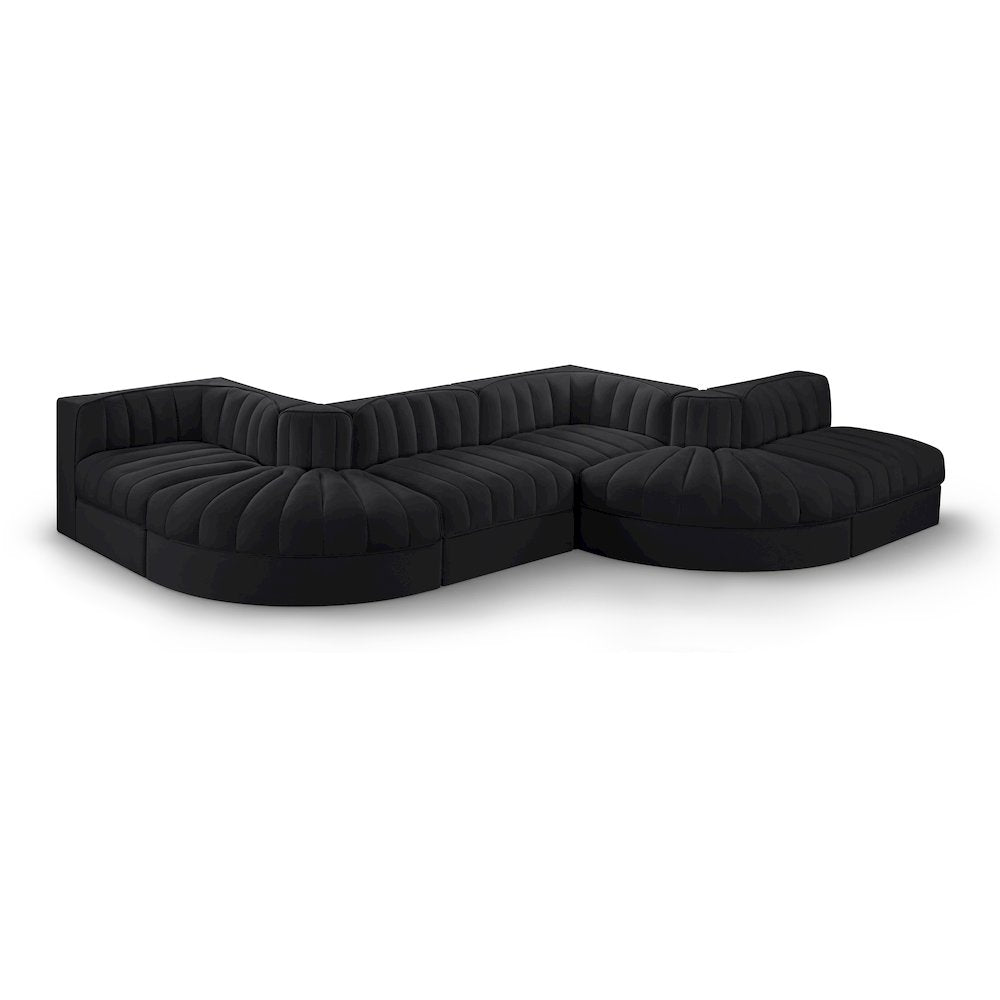 Rummi Black Velvet Performance Fabric Upholstered 6pc. Modular Sectional