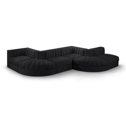 Rummi Black Velvet Performance Fabric Upholstered 6pc. Modular Sectional