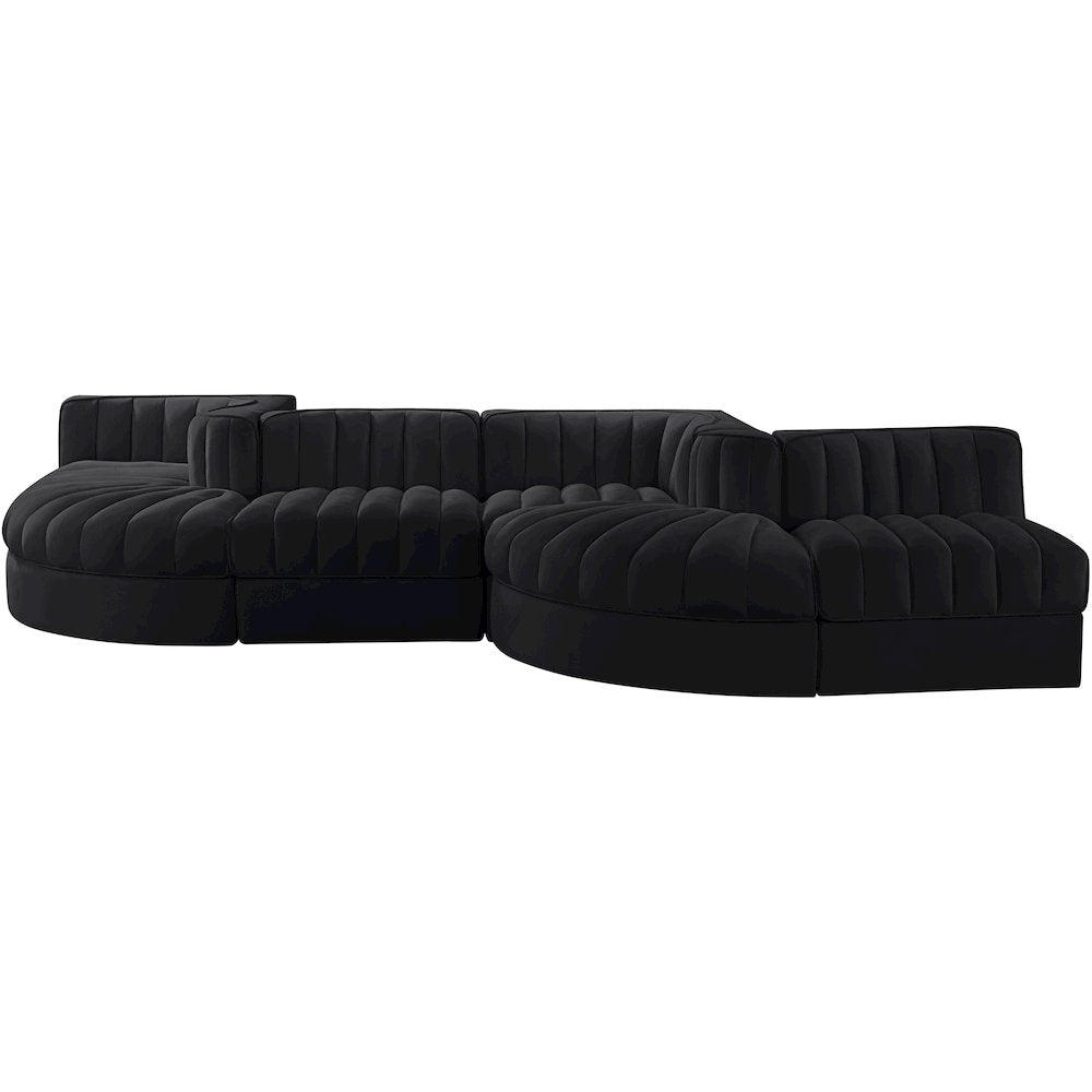 Rummi Black Velvet Performance Fabric Upholstered 6pc. Modular Sectional
