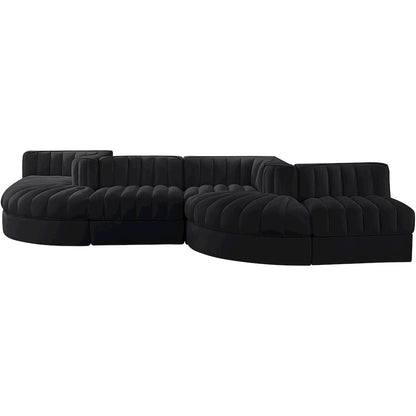 Rummi Black Velvet Performance Fabric Upholstered 6pc. Modular Sectional