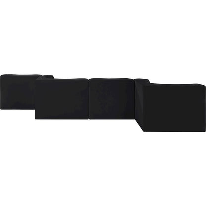 Rummi Black Velvet Performance Fabric Upholstered 6pc. Modular Sectional