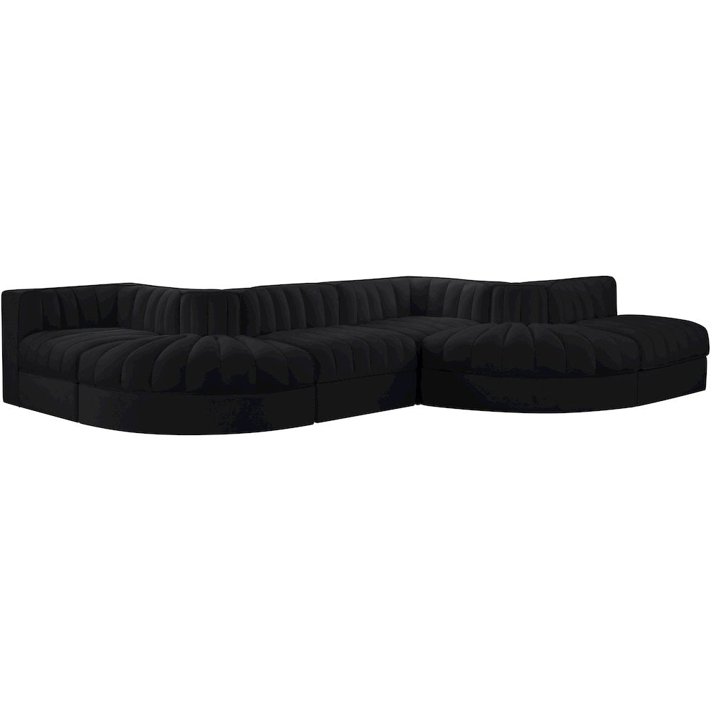 Rummi Black Velvet Performance Fabric Upholstered 6pc. Modular Sectional
