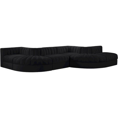 Rummi Black Velvet Performance Fabric Upholstered 6pc. Modular Sectional