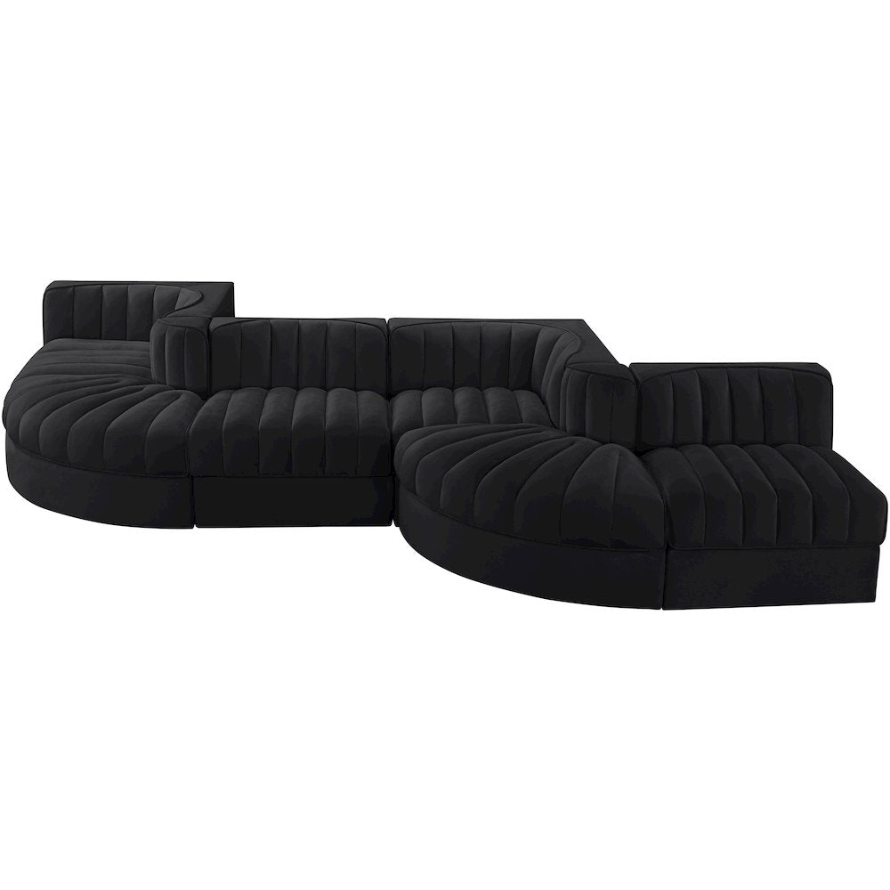 Rummi Black Velvet Performance Fabric Upholstered 6pc. Modular Sectional