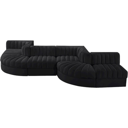 Rummi Black Velvet Performance Fabric Upholstered 6pc. Modular Sectional