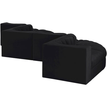 Rummi Black Velvet Performance Fabric Upholstered 6pc. Modular Sectional