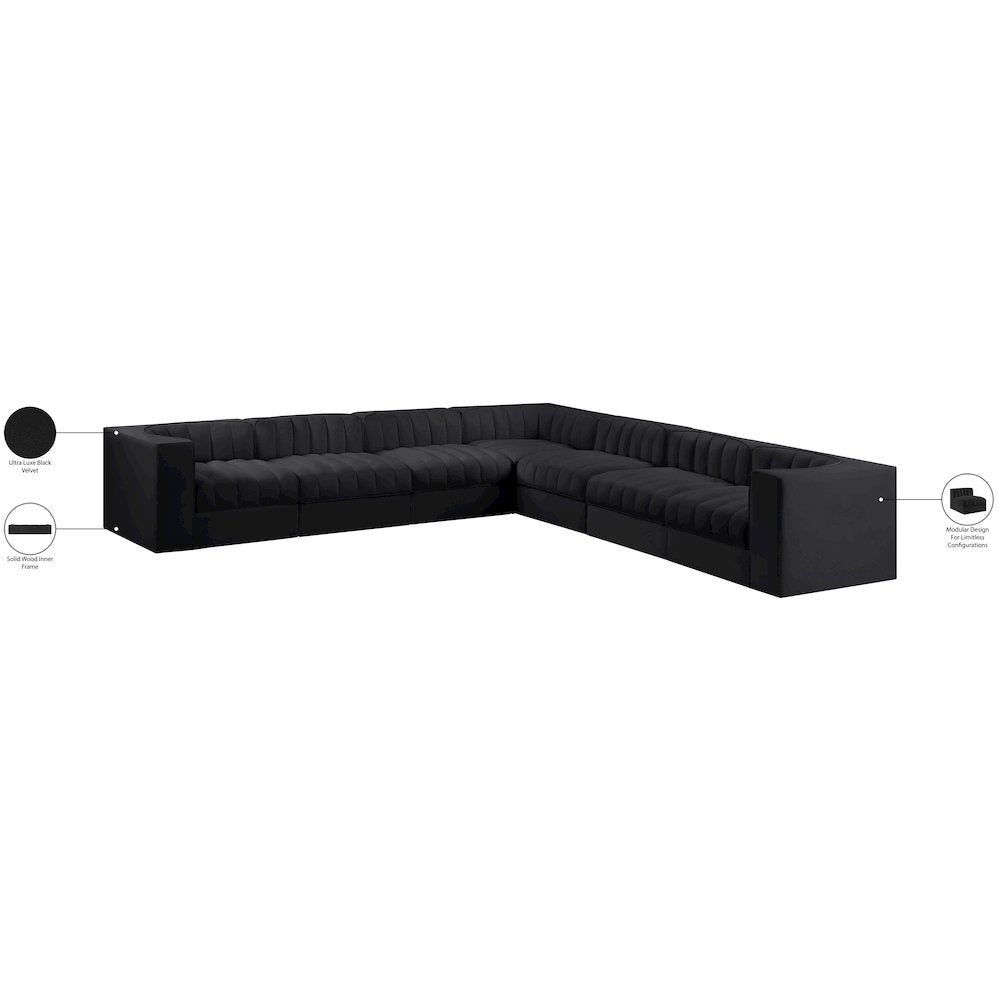 Rummi Black Velvet Performance Fabric Upholstered 7pc. Modular Sectional
