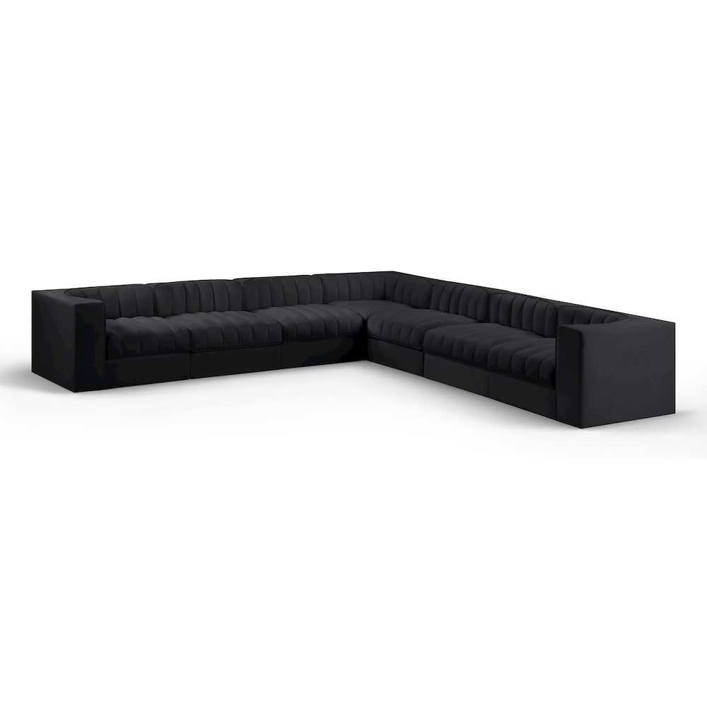Rummi Black Velvet Performance Fabric Upholstered 7pc. Modular Sectional