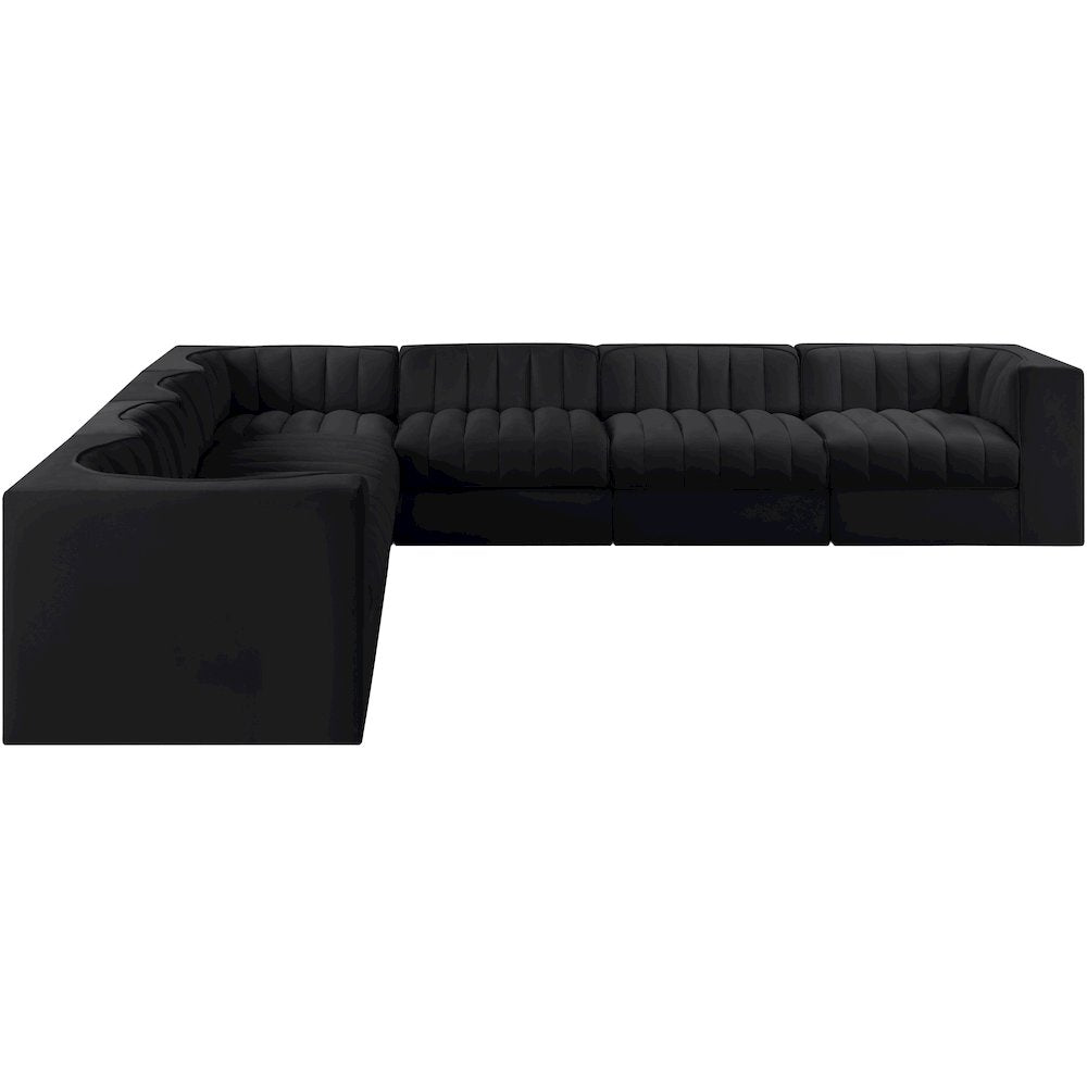Rummi Black Velvet Performance Fabric Upholstered 7pc. Modular Sectional