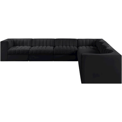 Rummi Black Velvet Performance Fabric Upholstered 7pc. Modular Sectional