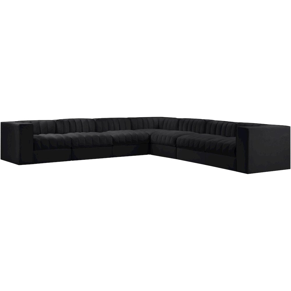 Rummi Black Velvet Performance Fabric Upholstered 7pc. Modular Sectional