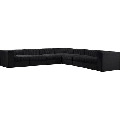 Rummi Black Velvet Performance Fabric Upholstered 7pc. Modular Sectional