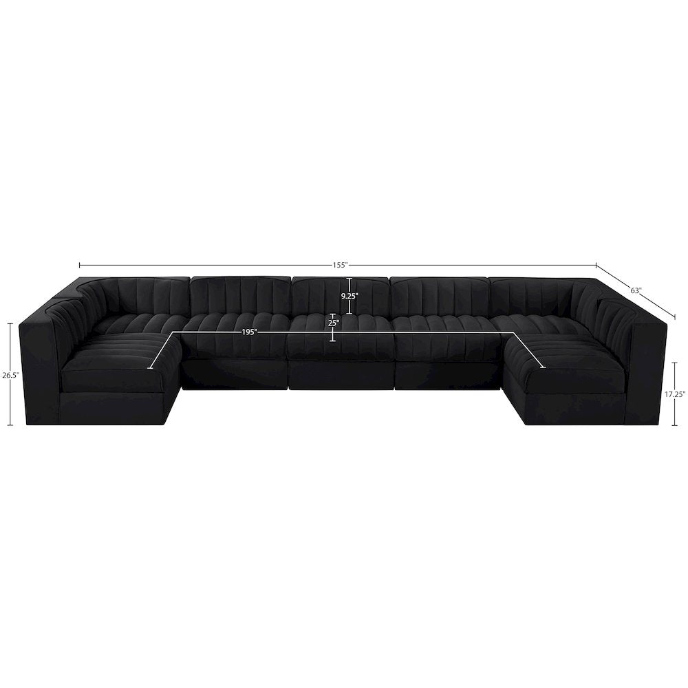 Rummi Black Velvet Performance Fabric Upholstered 7pc. Modular Sectional