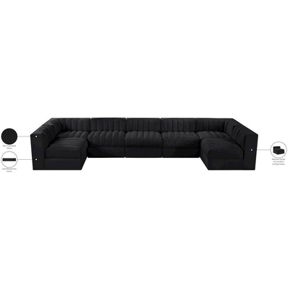 Rummi Black Velvet Performance Fabric Upholstered 7pc. Modular Sectional