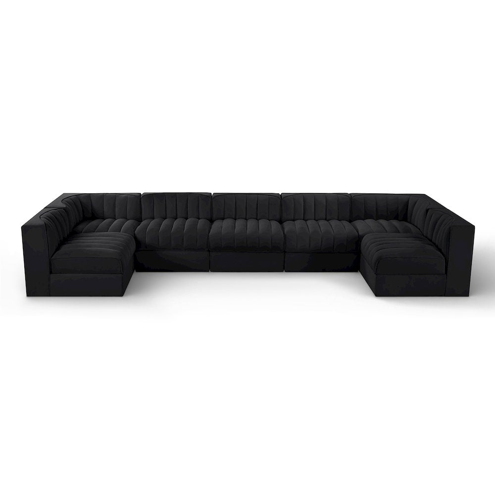 Rummi Black Velvet Performance Fabric Upholstered 7pc. Modular Sectional