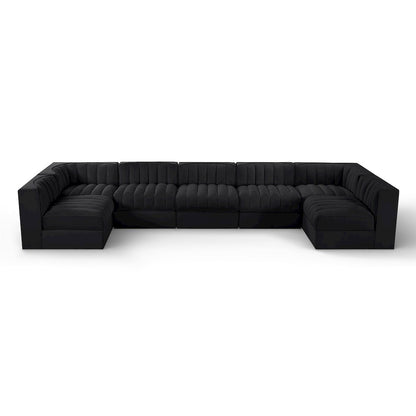 Rummi Black Velvet Performance Fabric Upholstered 7pc. Modular Sectional