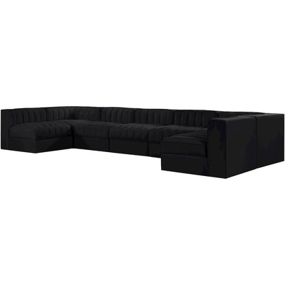 Rummi Black Velvet Performance Fabric Upholstered 7pc. Modular Sectional