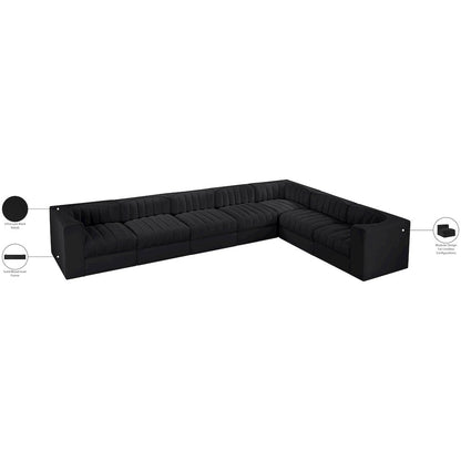 Rummi Black Velvet Performance Fabric Upholstered 7pc. Modular Sectional