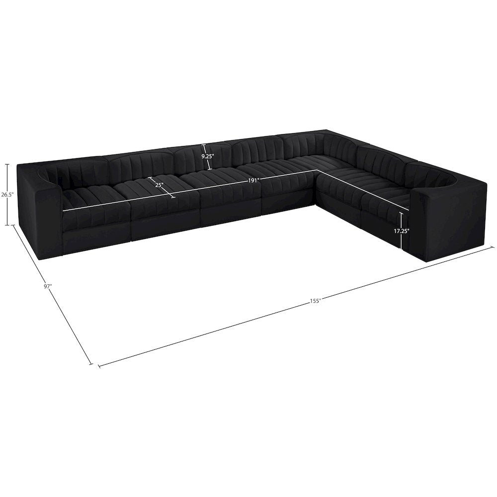 Rummi Black Velvet Performance Fabric Upholstered 7pc. Modular Sectional
