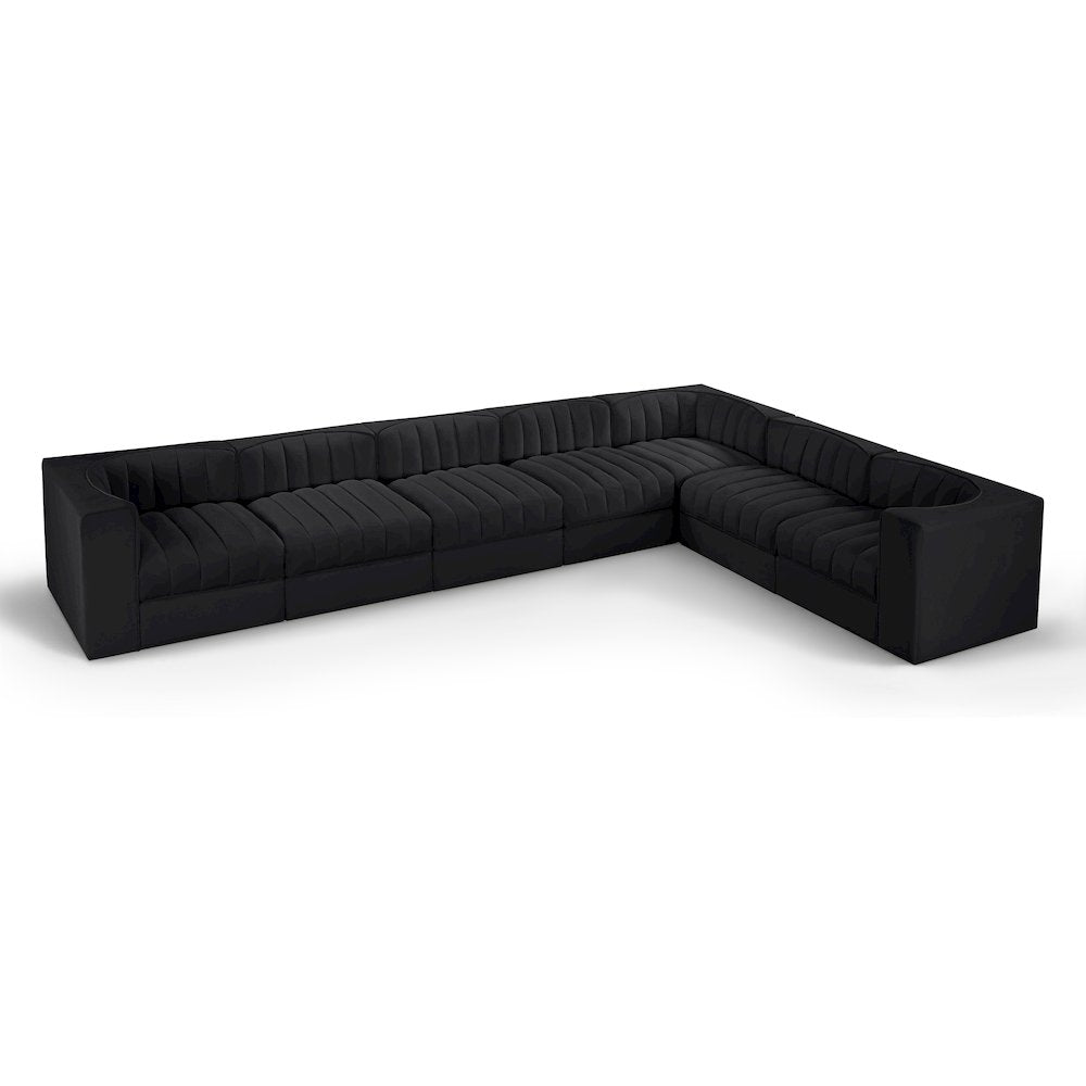 Rummi Black Velvet Performance Fabric Upholstered 7pc. Modular Sectional