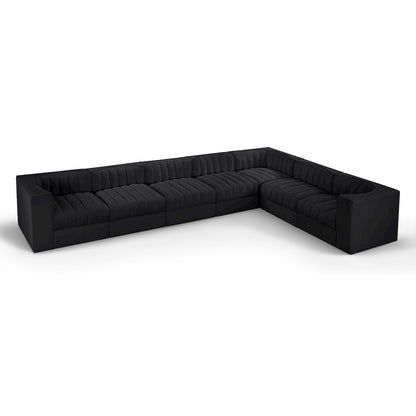 Rummi Black Velvet Performance Fabric Upholstered 7pc. Modular Sectional