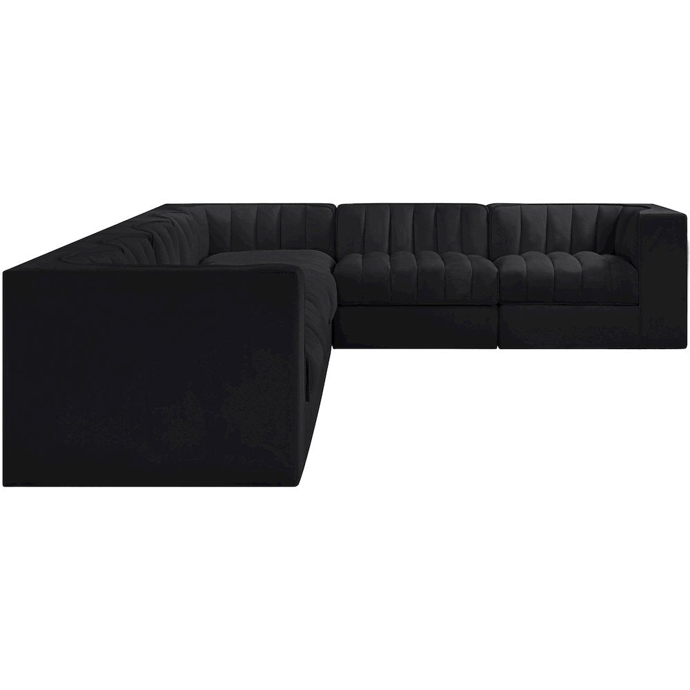 Rummi Black Velvet Performance Fabric Upholstered 7pc. Modular Sectional