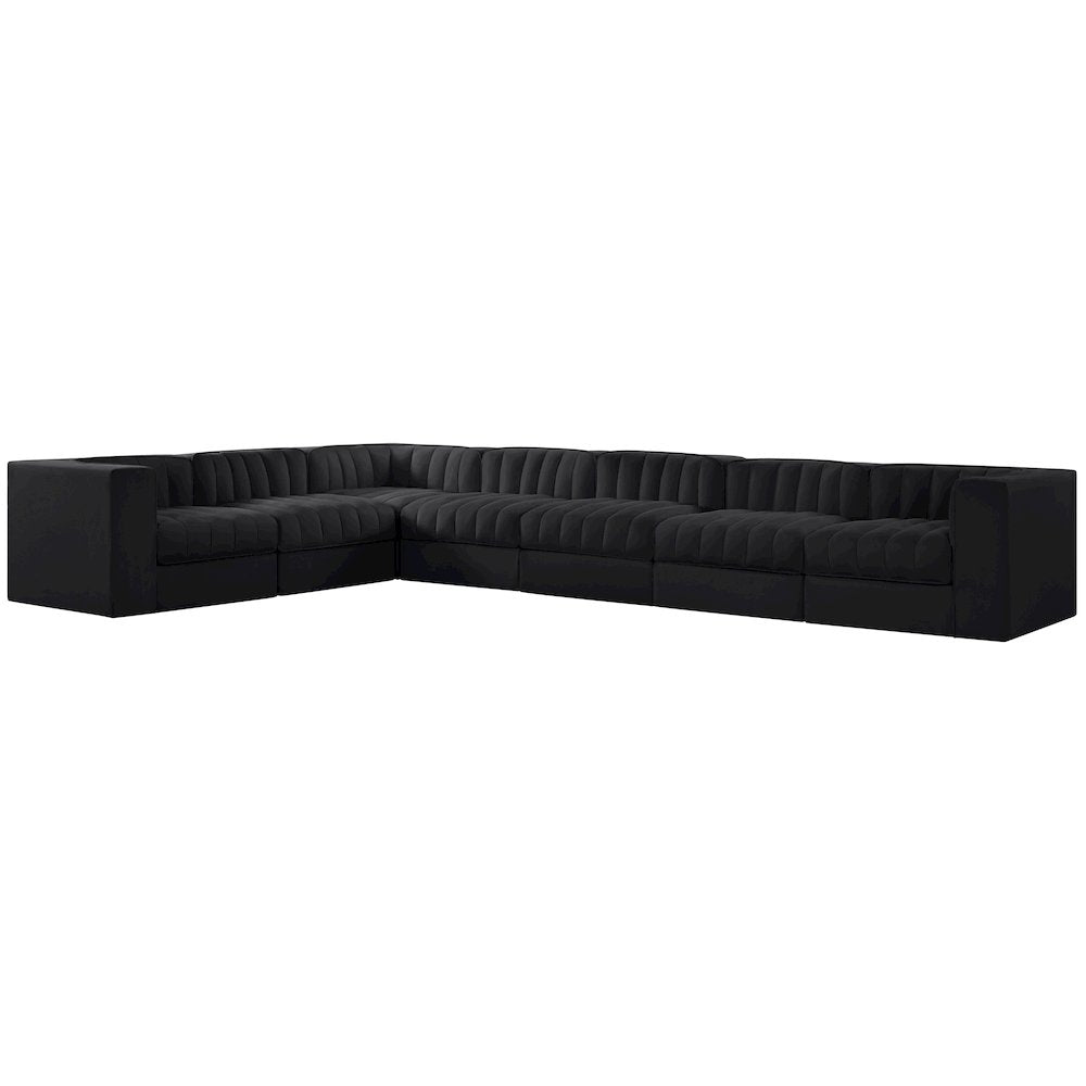 Rummi Black Velvet Performance Fabric Upholstered 7pc. Modular Sectional