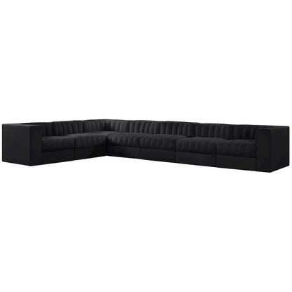Rummi Black Velvet Performance Fabric Upholstered 7pc. Modular Sectional