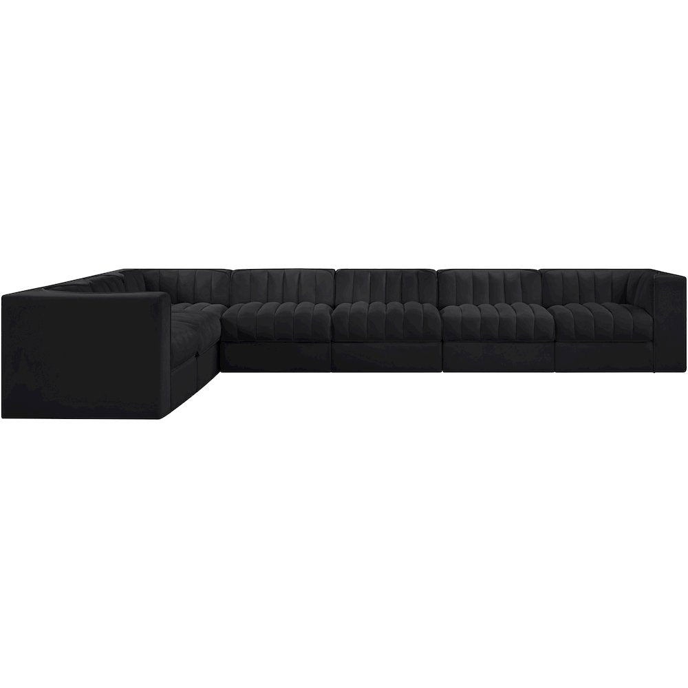 Rummi Black Velvet Performance Fabric Upholstered 7pc. Modular Sectional