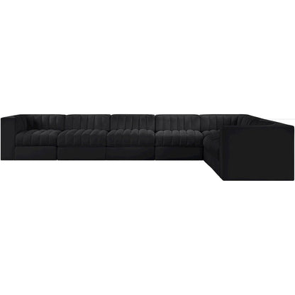 Rummi Black Velvet Performance Fabric Upholstered 7pc. Modular Sectional