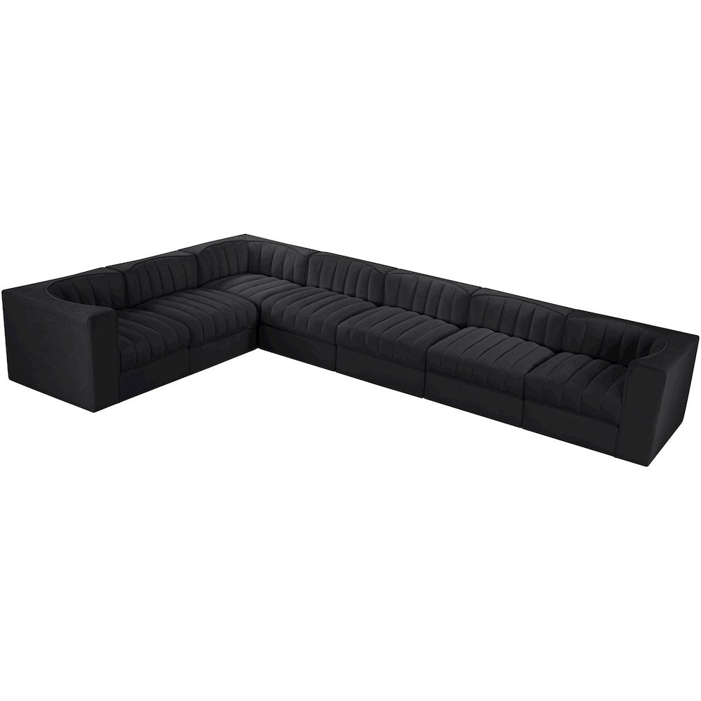 Rummi Black Velvet Performance Fabric Upholstered 7pc. Modular Sectional