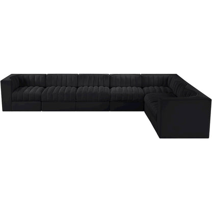 Rummi Black Velvet Performance Fabric Upholstered 7pc. Modular Sectional