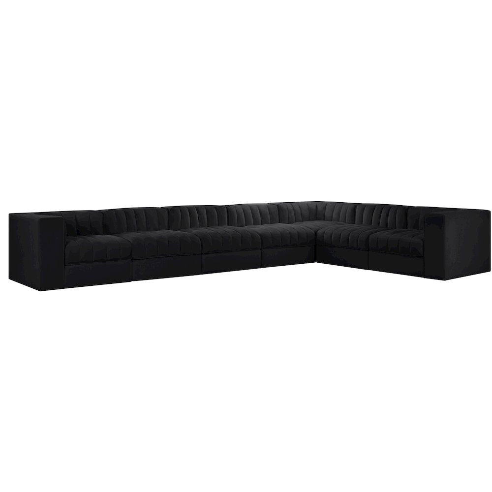 Rummi Black Velvet Performance Fabric Upholstered 7pc. Modular Sectional