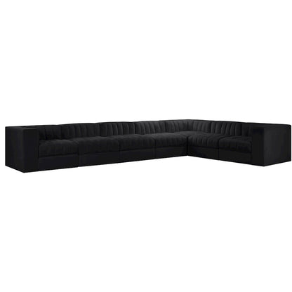 Rummi Black Velvet Performance Fabric Upholstered 7pc. Modular Sectional
