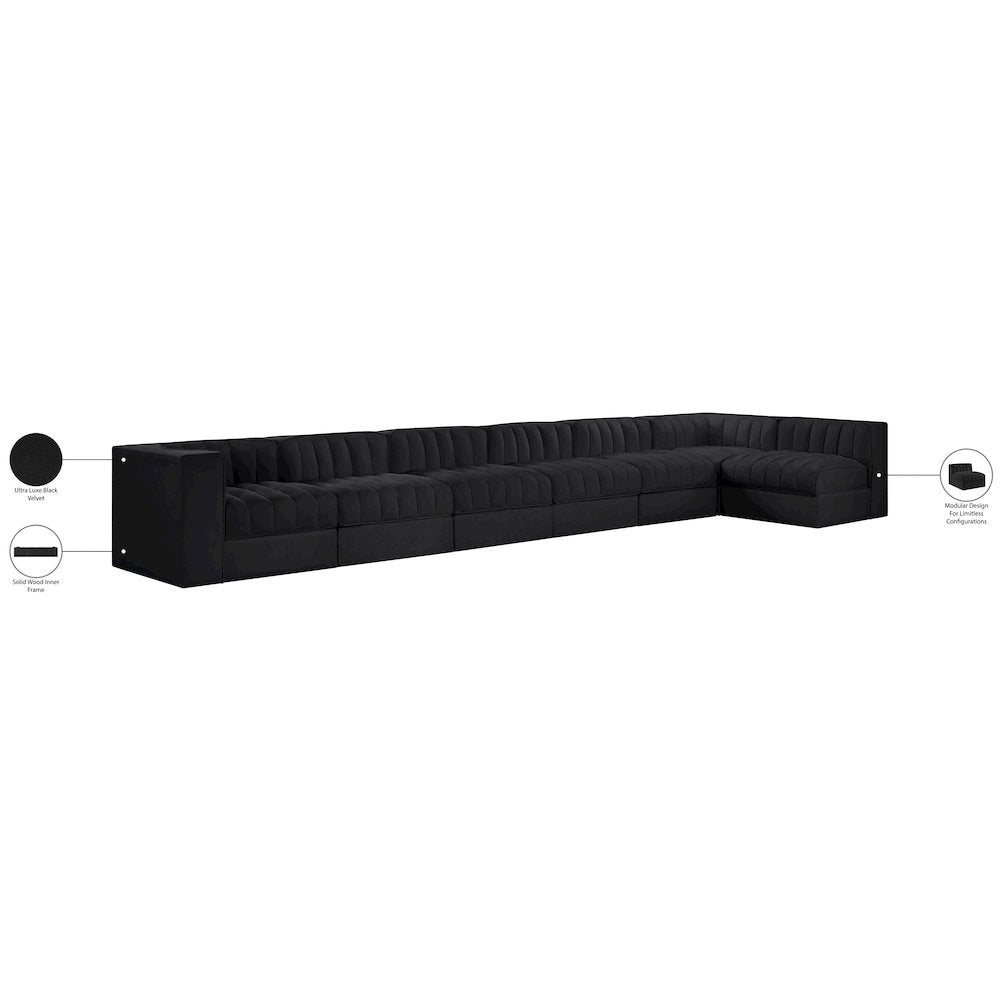 Rummi Black Velvet Performance Fabric Upholstered 7pc. Modular Sectional