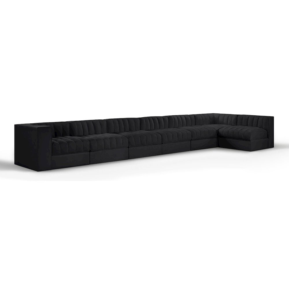 Rummi Black Velvet Performance Fabric Upholstered 7pc. Modular Sectional