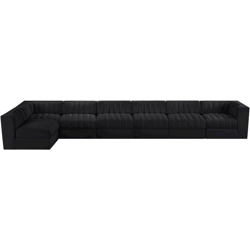 Rummi Black Velvet Performance Fabric Upholstered 7pc. Modular Sectional