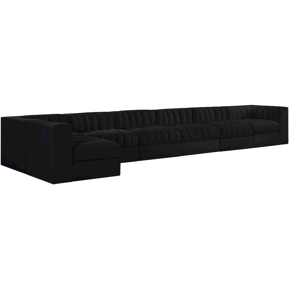 Rummi Black Velvet Performance Fabric Upholstered 7pc. Modular Sectional
