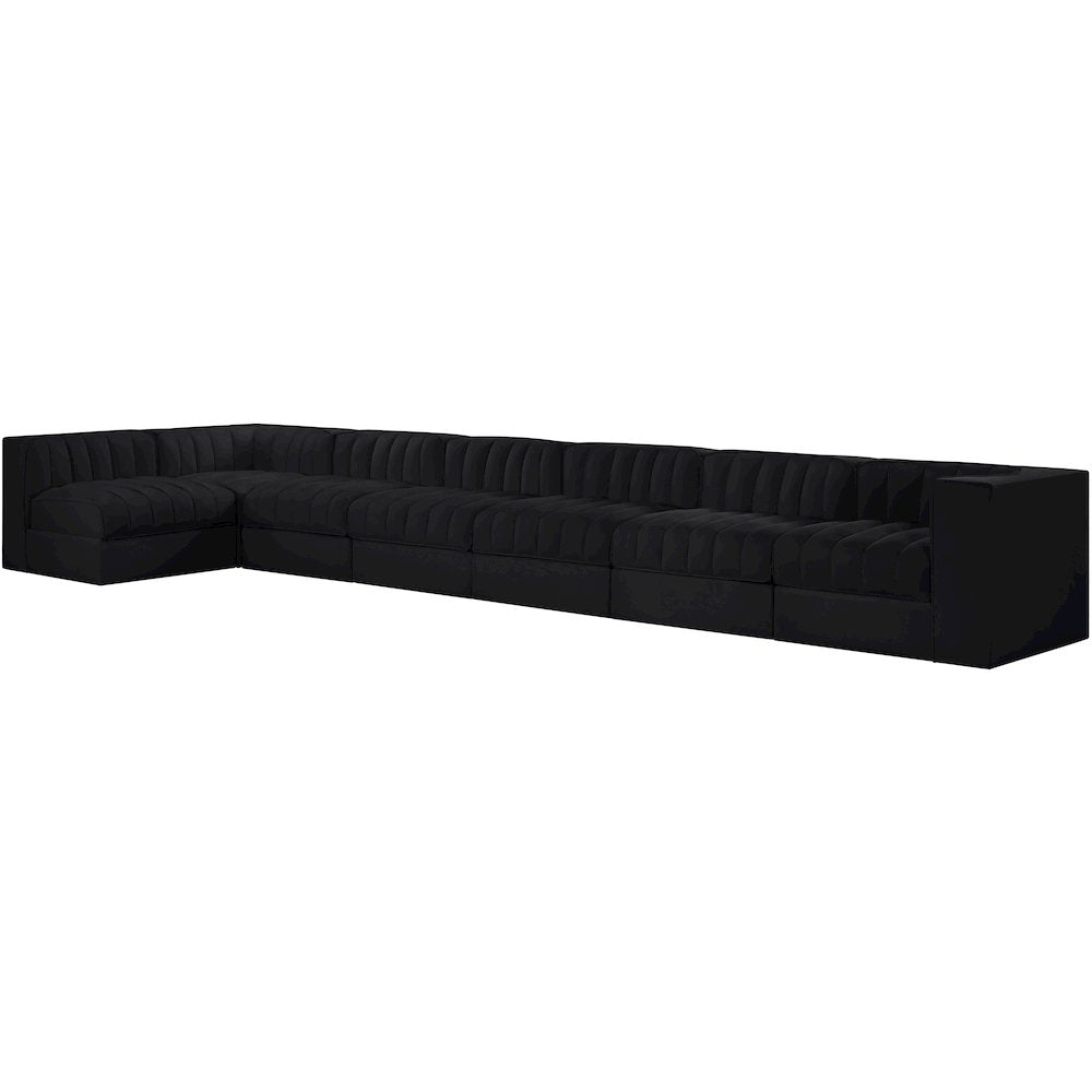 Rummi Black Velvet Performance Fabric Upholstered 7pc. Modular Sectional