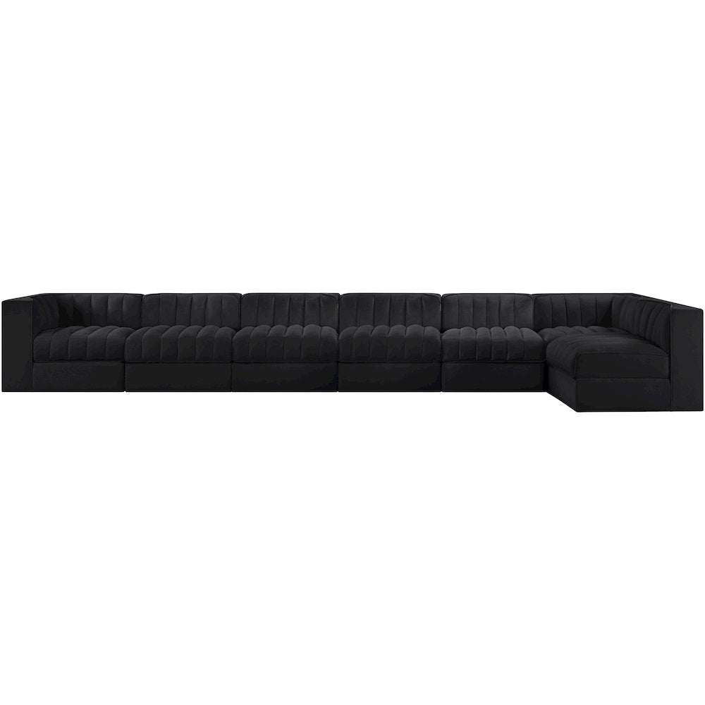 Rummi Black Velvet Performance Fabric Upholstered 7pc. Modular Sectional
