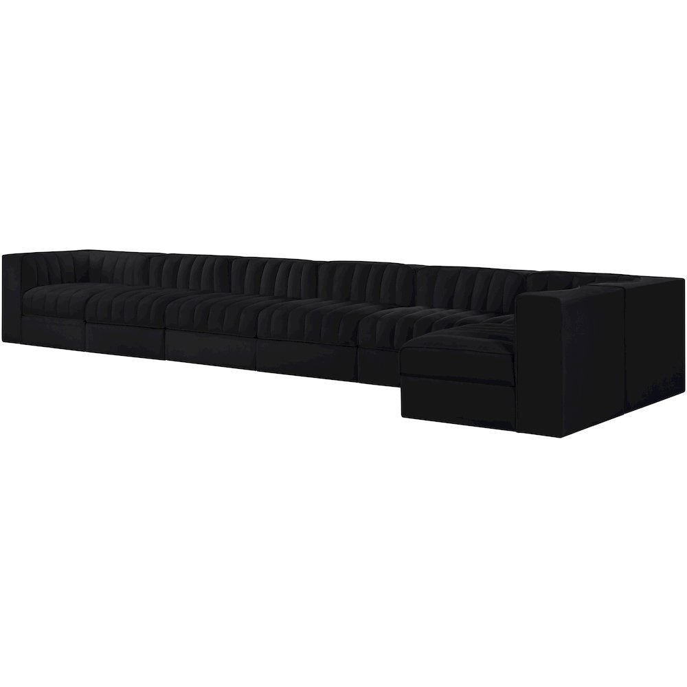Rummi Black Velvet Performance Fabric Upholstered 7pc. Modular Sectional