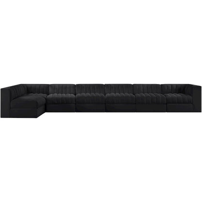 Rummi Black Velvet Performance Fabric Upholstered 7pc. Modular Sectional
