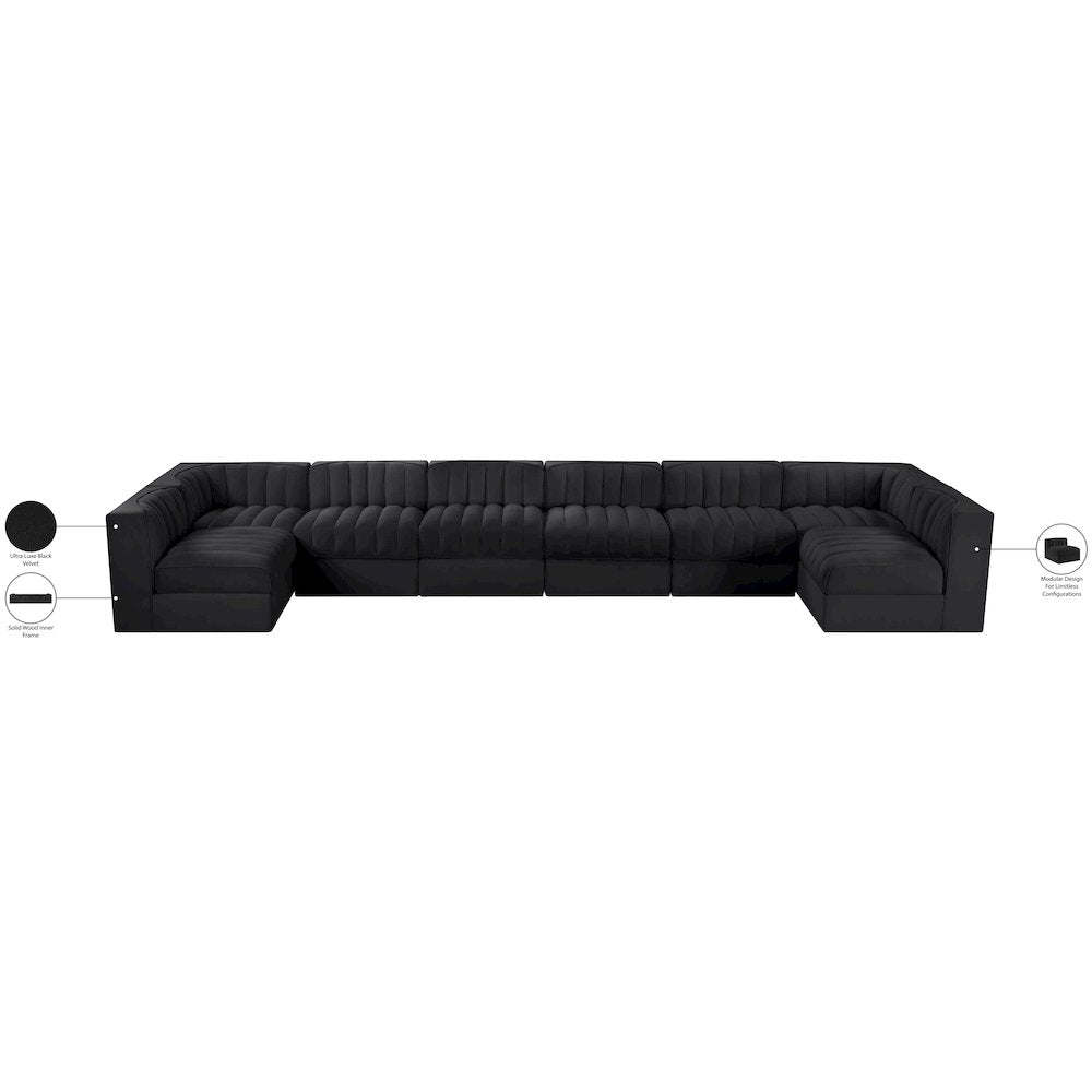 Rummi Black Velvet Performance Fabric Upholstered 8pc. Modular Sectional