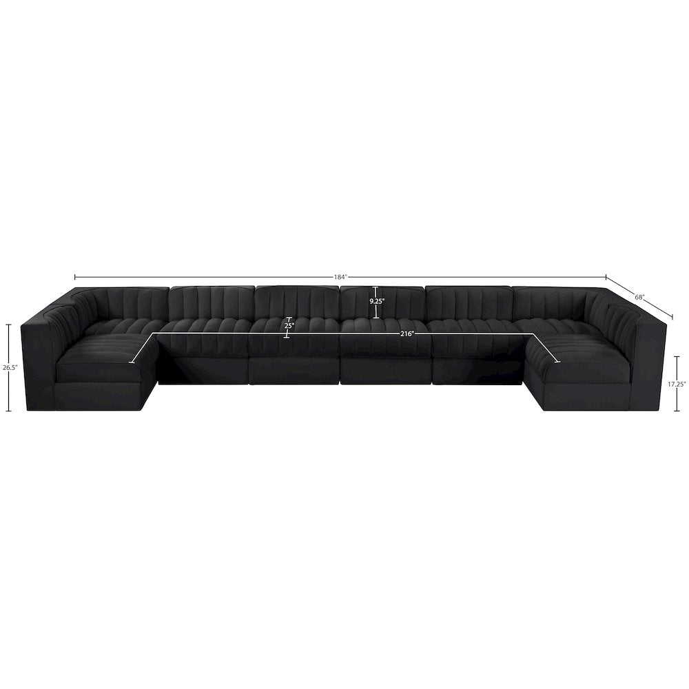 Rummi Black Velvet Performance Fabric Upholstered 8pc. Modular Sectional