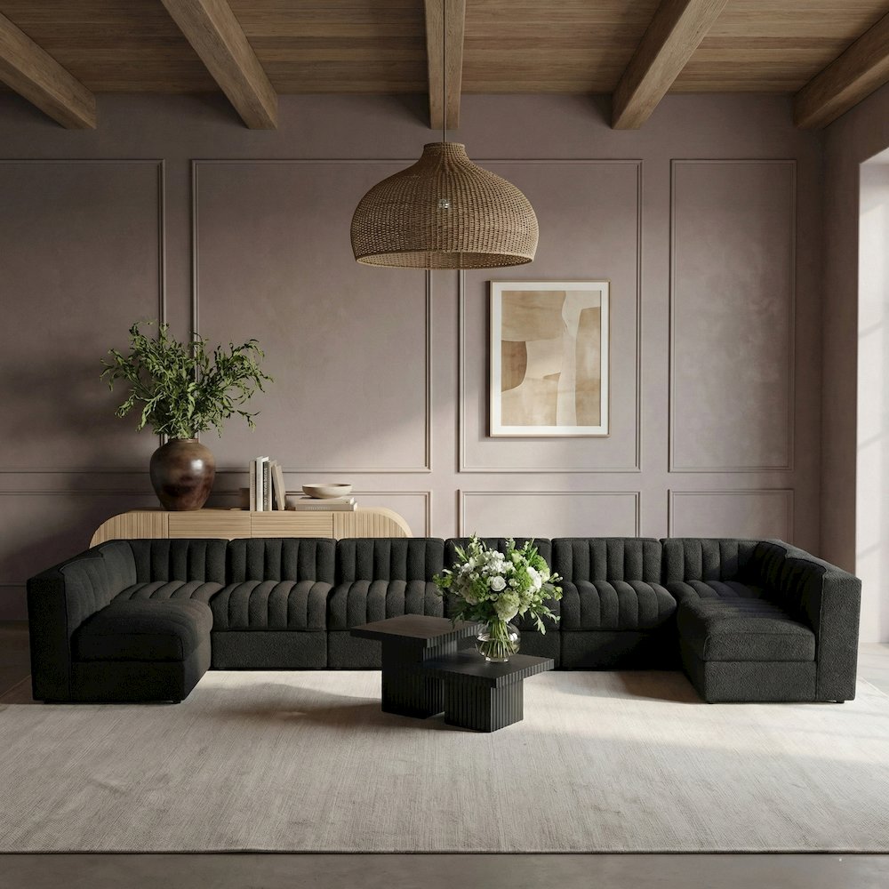Rummi Black Velvet Performance Fabric Upholstered 8pc. Modular Sectional