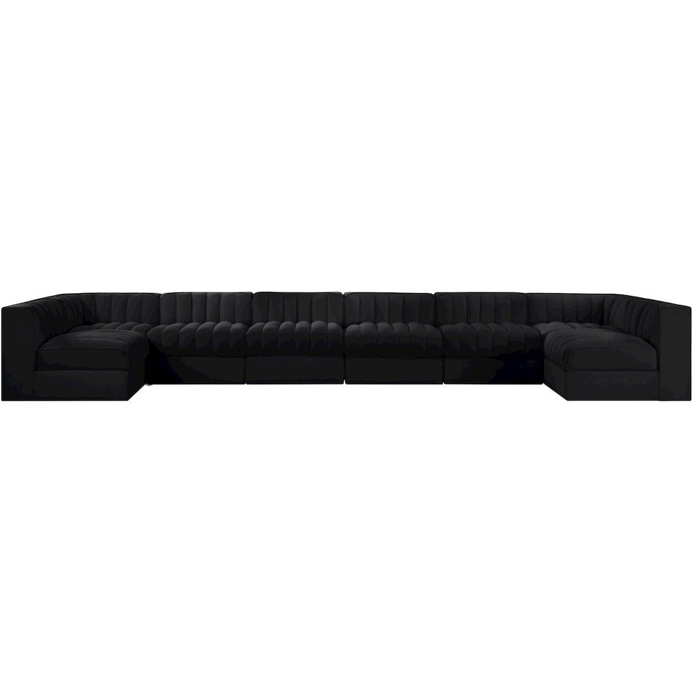 Rummi Black Velvet Performance Fabric Upholstered 8pc. Modular Sectional
