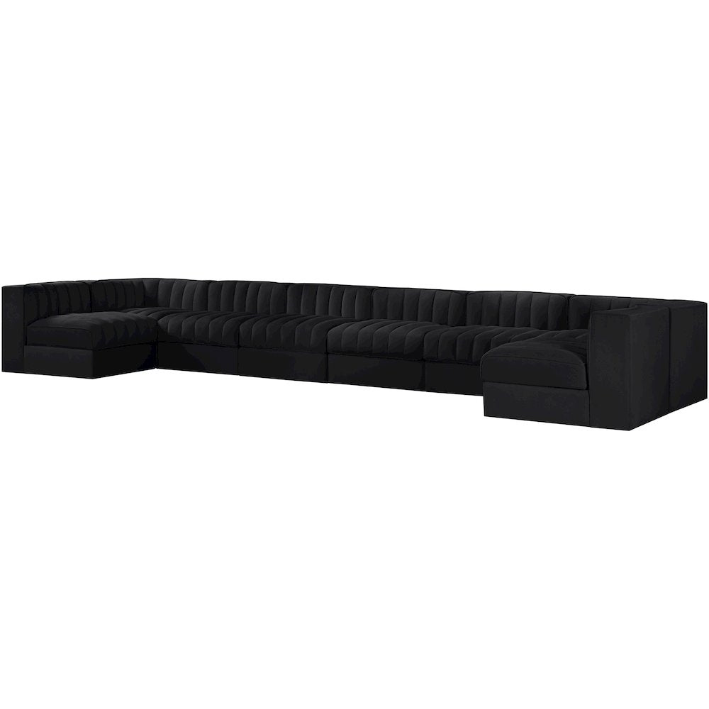 Rummi Black Velvet Performance Fabric Upholstered 8pc. Modular Sectional